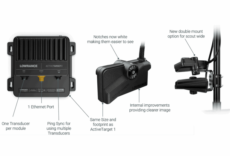 Lowrance ActiveTarget 2 Live-Sonar Komplettset mit Modul, Geber und Halterungen (Art.-Nr. 000-15959-001) in der Produktansicht
