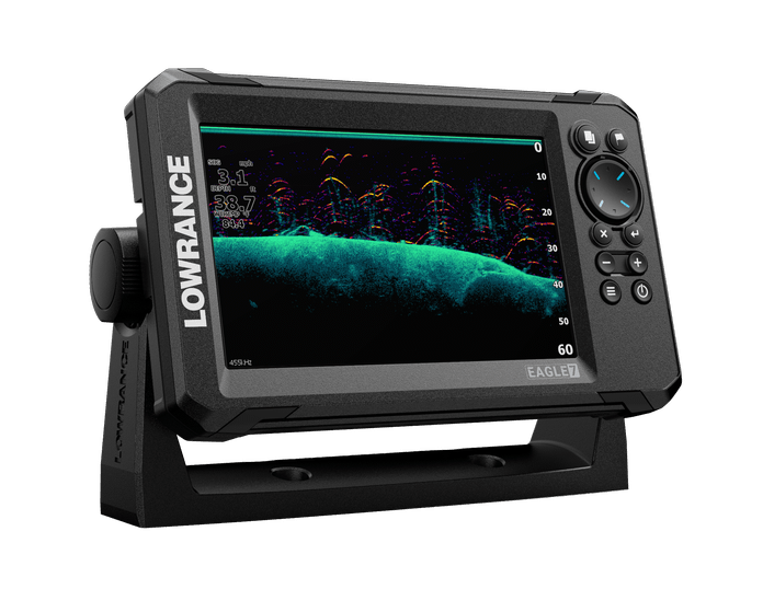 Lowrance Eagle 7 Fishfinder mit SplitShot Geber und hochauflösendem SolarMAX Display in der Produktansicht