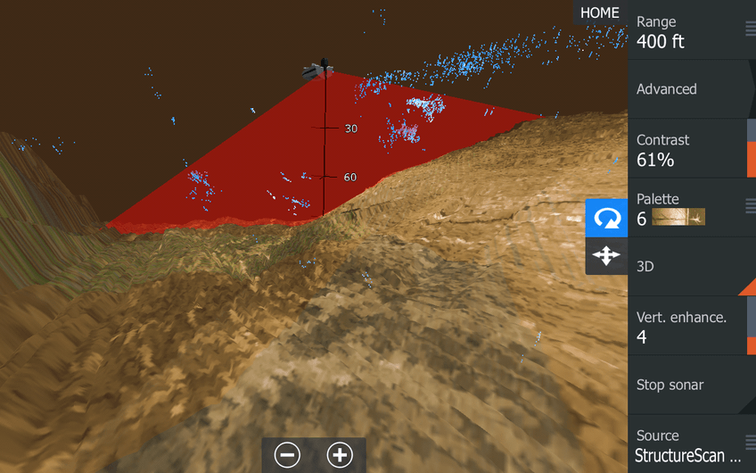 Lowrance StructureScan 3D Galerieansicht mit dreidimensionaler Unterwasser- und Strukturdarstellung