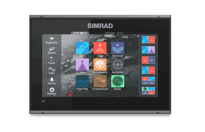 Simrad Go 9 Kartenplotter und Multifunktionsdisplay mit Touchscreen in der Produktansicht