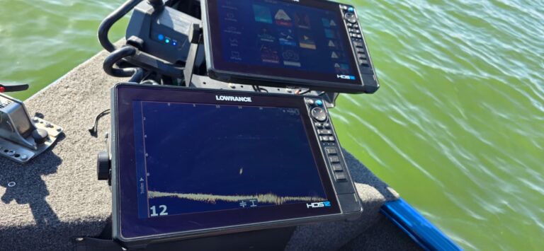 Lowrance HDS Pro 12 Zoll und ActiveTarget 2 XL im Praxistest am Wasser mit einem Zander auf dem Echolot-Bildschirm